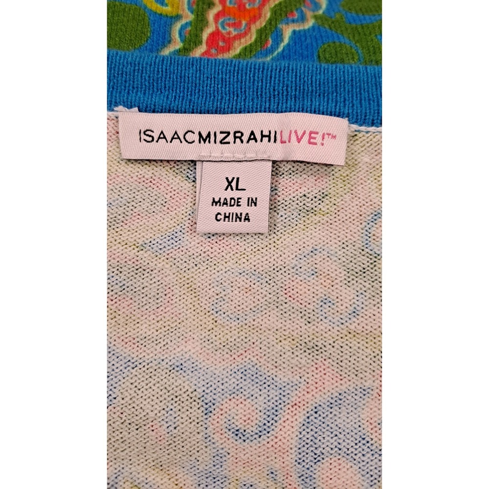 Isaac Mizrahi Live Blue Paisley Knit Cardigan XL Sweater Button Lightweight Soft - Picture 3 of 4